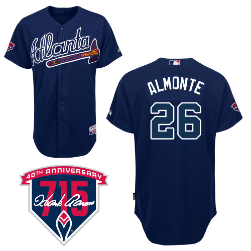 Zoilo Almonte #26 Youth Baseball Jersey-Atlanta Braves Authentic Alternate Road Navy Cool Base MLB Jersey